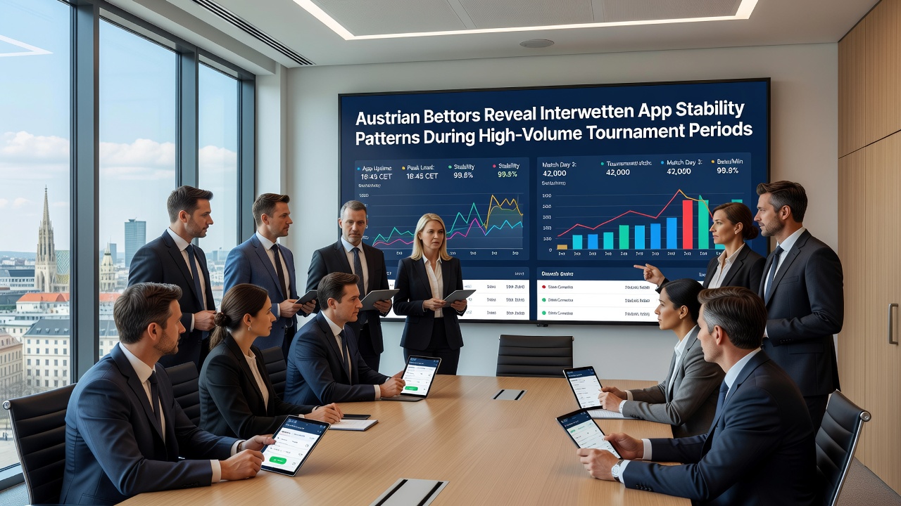 Charts displaying Interwetten app stability metrics and user traffic during Austrian tournament peaks
